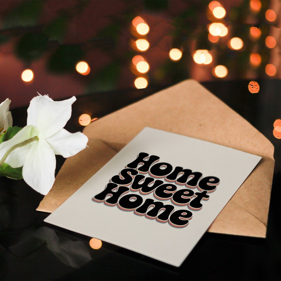 image 1 of Home Sweet Home Retro Rainbow Font Typography Housewarming Greeting Card