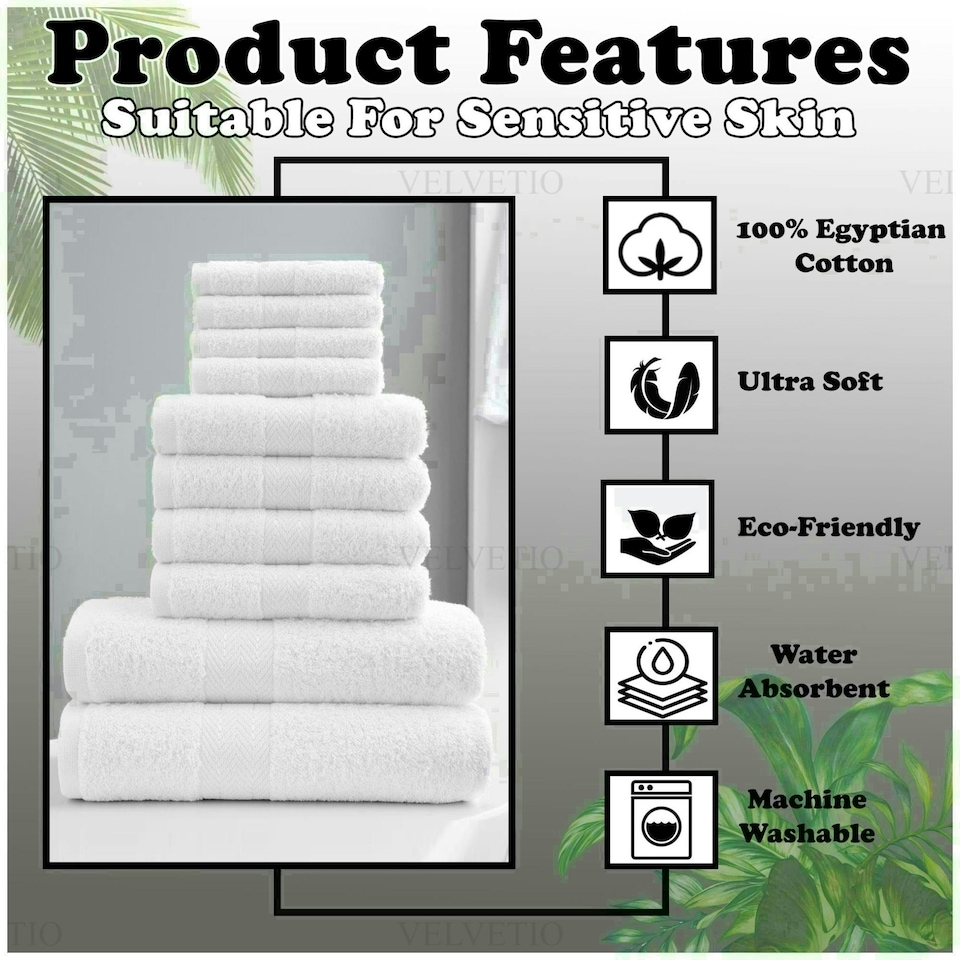 image 1 of VELVETIO 10 Piece Towel Bale Set Toronto Stripe Pattern - 100% Cotton, 450 GSM Green | Dark Green