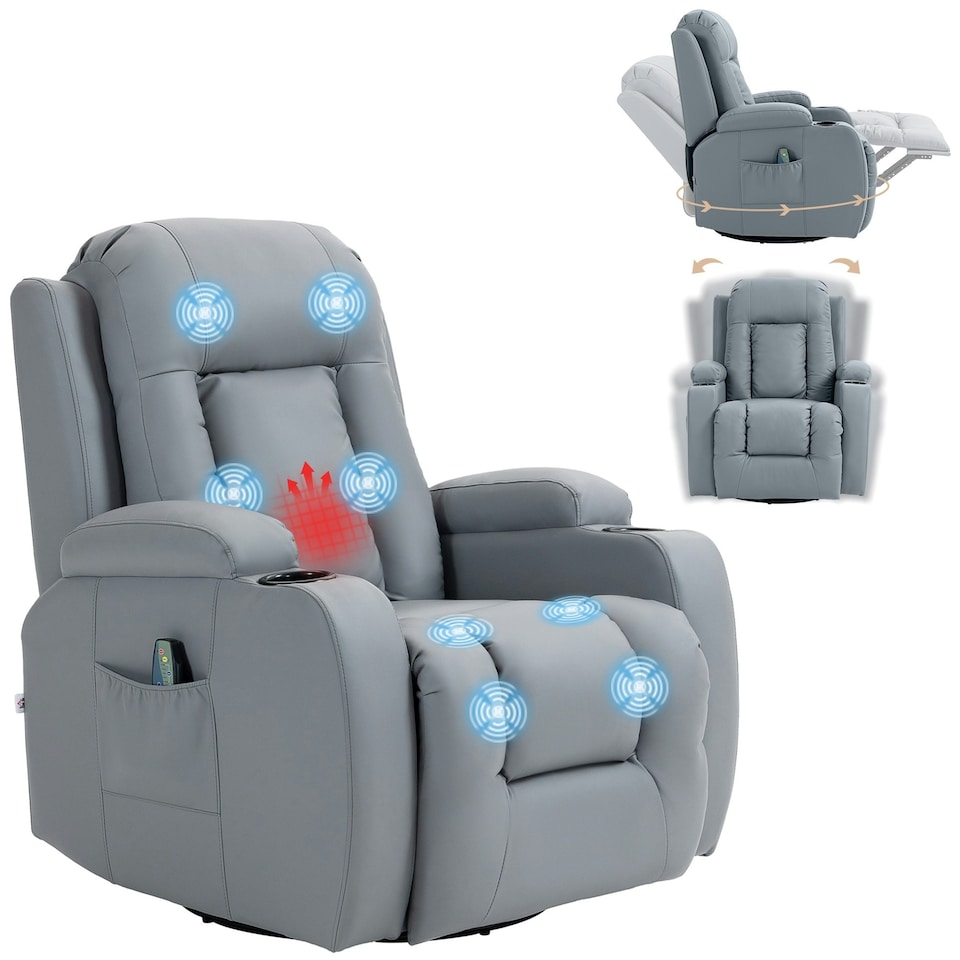 image 1 of HOMCOM Manual Recliner Chair with 8 Vibration & Heat, Light Grey | Multi | Chair