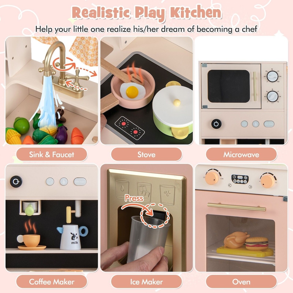 image 1 of COSTWAY Kids Kitchen Playset Toddlers Wooden Pretend Play Kitchen Toy