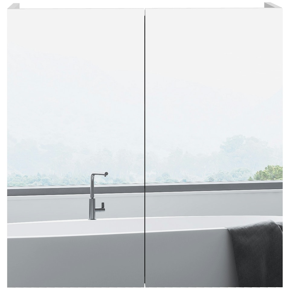image 1 of kleankin Wall Mounted Bathroom Storage Cupboard W/ Mirror and Shelf, White