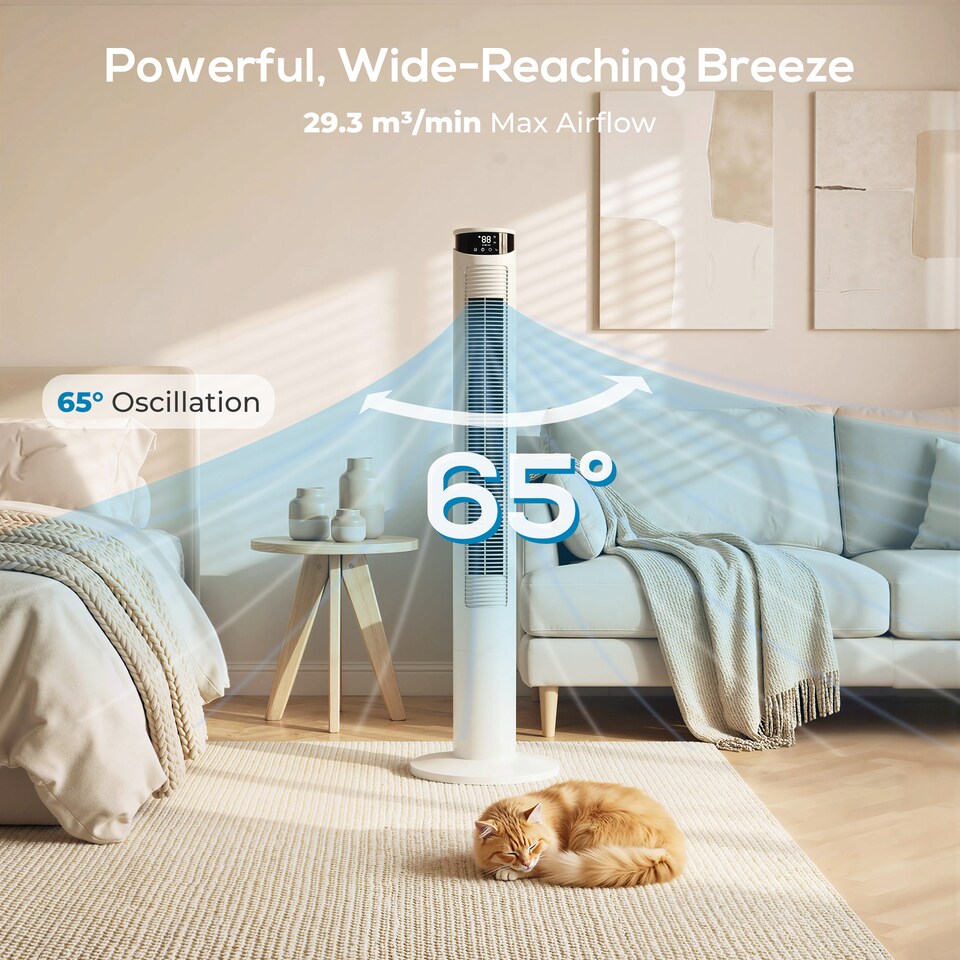 image 1 of HOMCOM Tower Fan with WiFi Control 116 cm | White | White | 31.5 x 31.5 x 116 cm