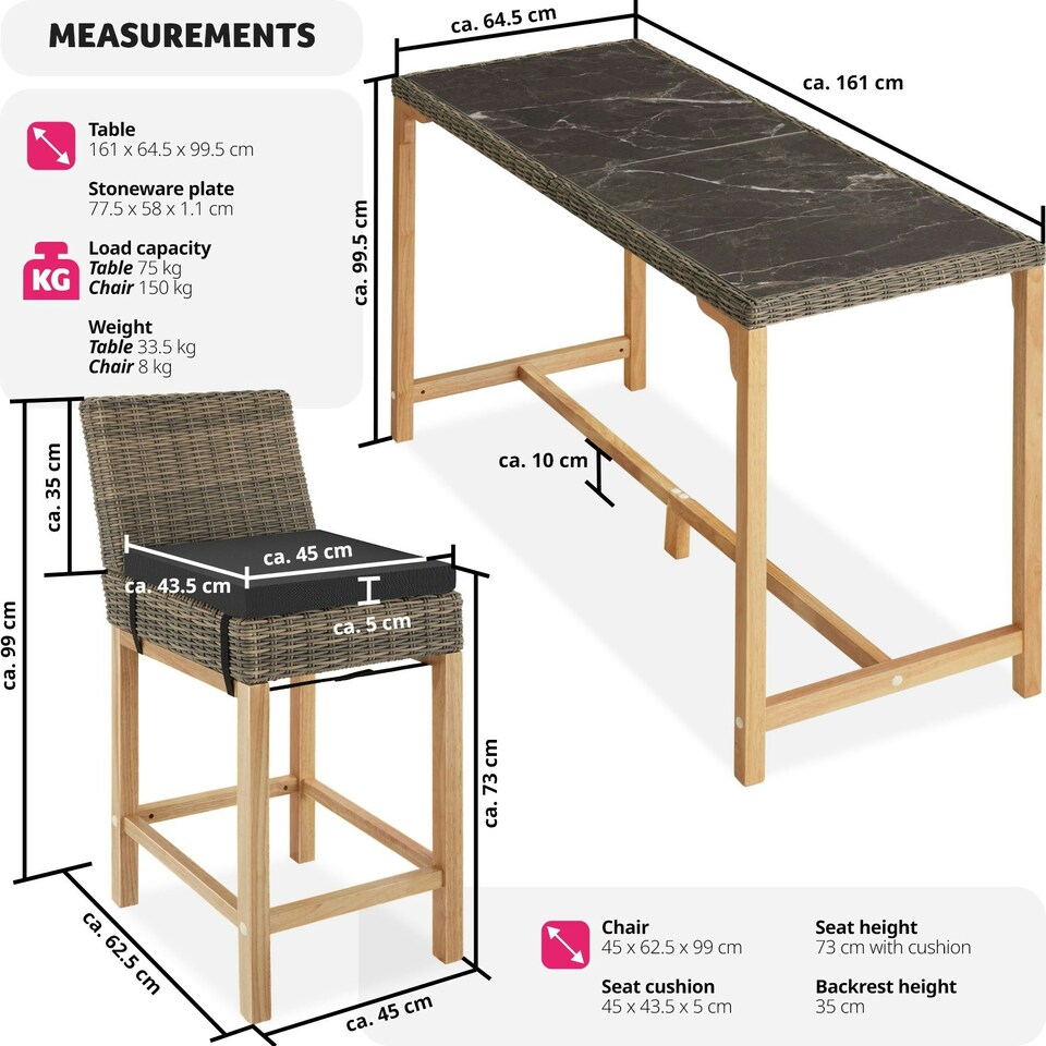 image 1 of Garden Table and Chairs - dining table Lovas with 4 bar stools Latina - Nature