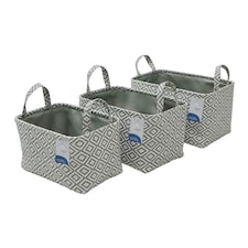 JVL Argyle Set of 3 Rectangular Storage Baskets - Light Grey Grey