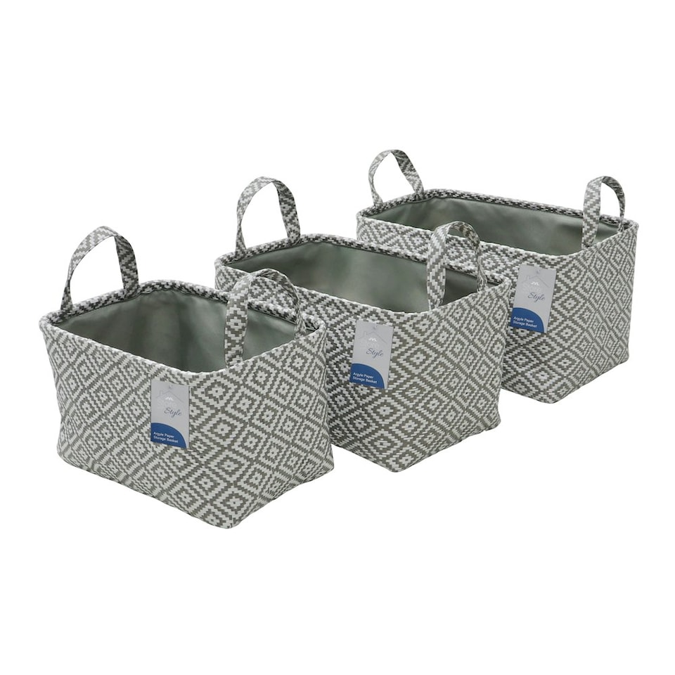 image 1 of JVL Argyle Set of 3 Rectangular Storage Baskets - Light Grey Grey