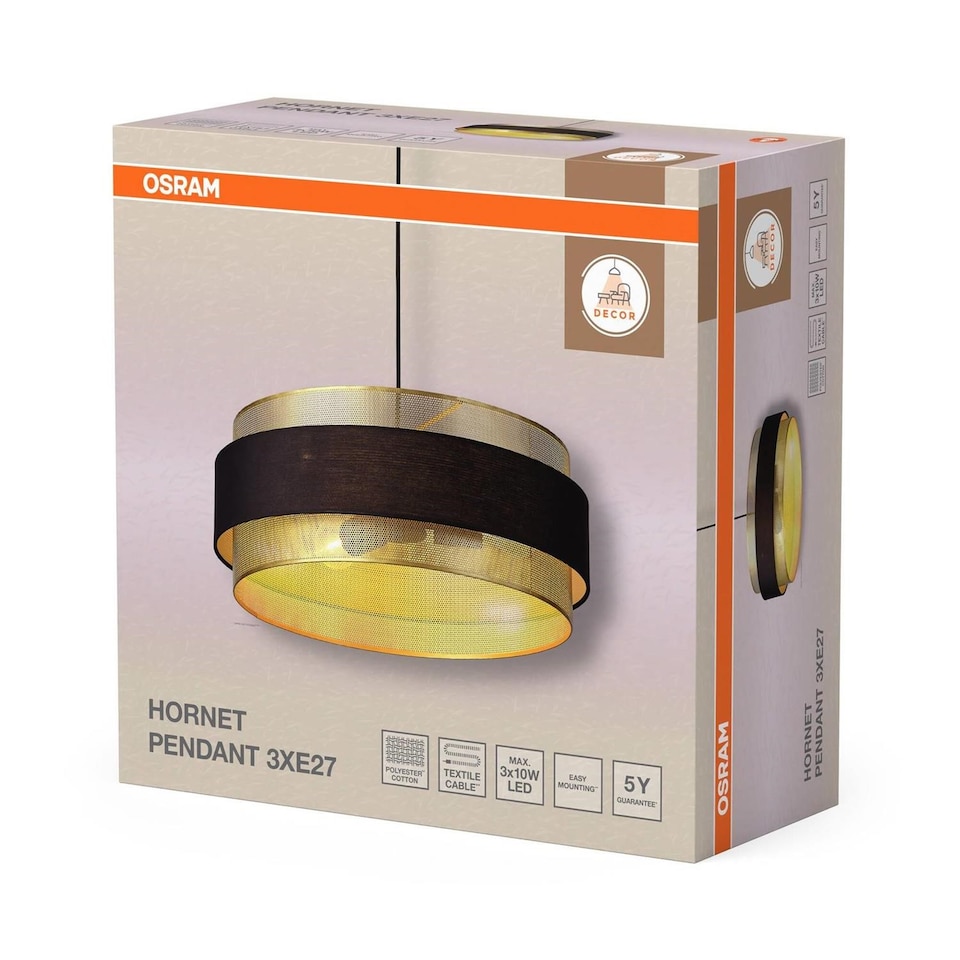 image 1 of Osram Decor Hornet Pendant Ceiling Light 3XE27 Black Max 3x10W LED Modern Indoor | Black | Black | 1