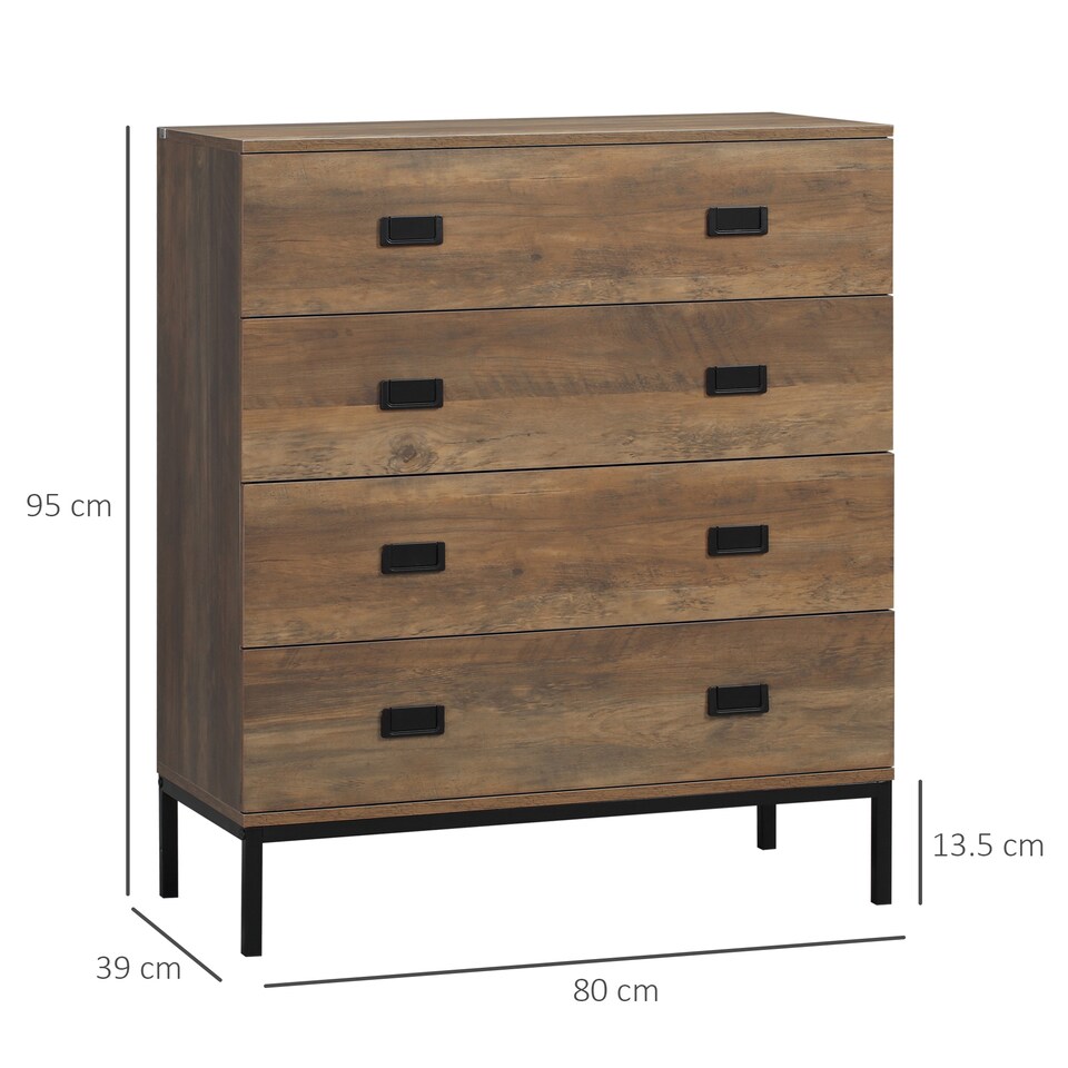 image 1 of HOMCOM Chest of Drawers, 4 Drawer Unit Storage Chest Bedroom Living Room