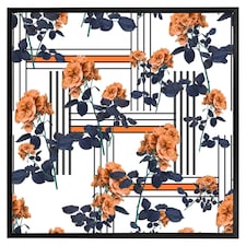 Geometric lines & flowers (Picutre Frame) Black | XL