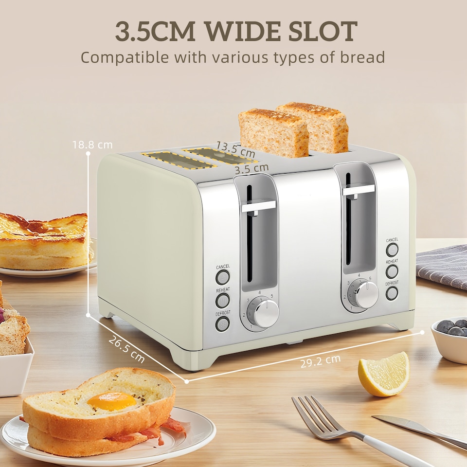 image 1 of HOMCOM Retro Kettle and Toaster Set with Temperature Gauge, 1.7L 3000W Rapid Boil Jug Kettle with Otter Thermostat, Limescale Filter, 4 Slice Toaster with 7 Browning Controls, Crumb Tray, Grey | Grey