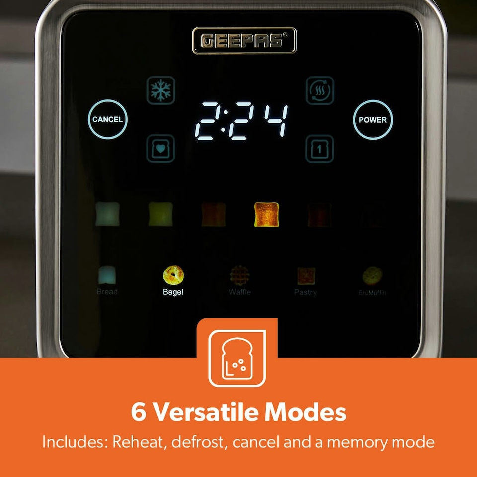 image 1 of GEEPAS 5-in-1 DIGITAL 4 Slice Long Slot Toaster | 1450W Silver | Silver