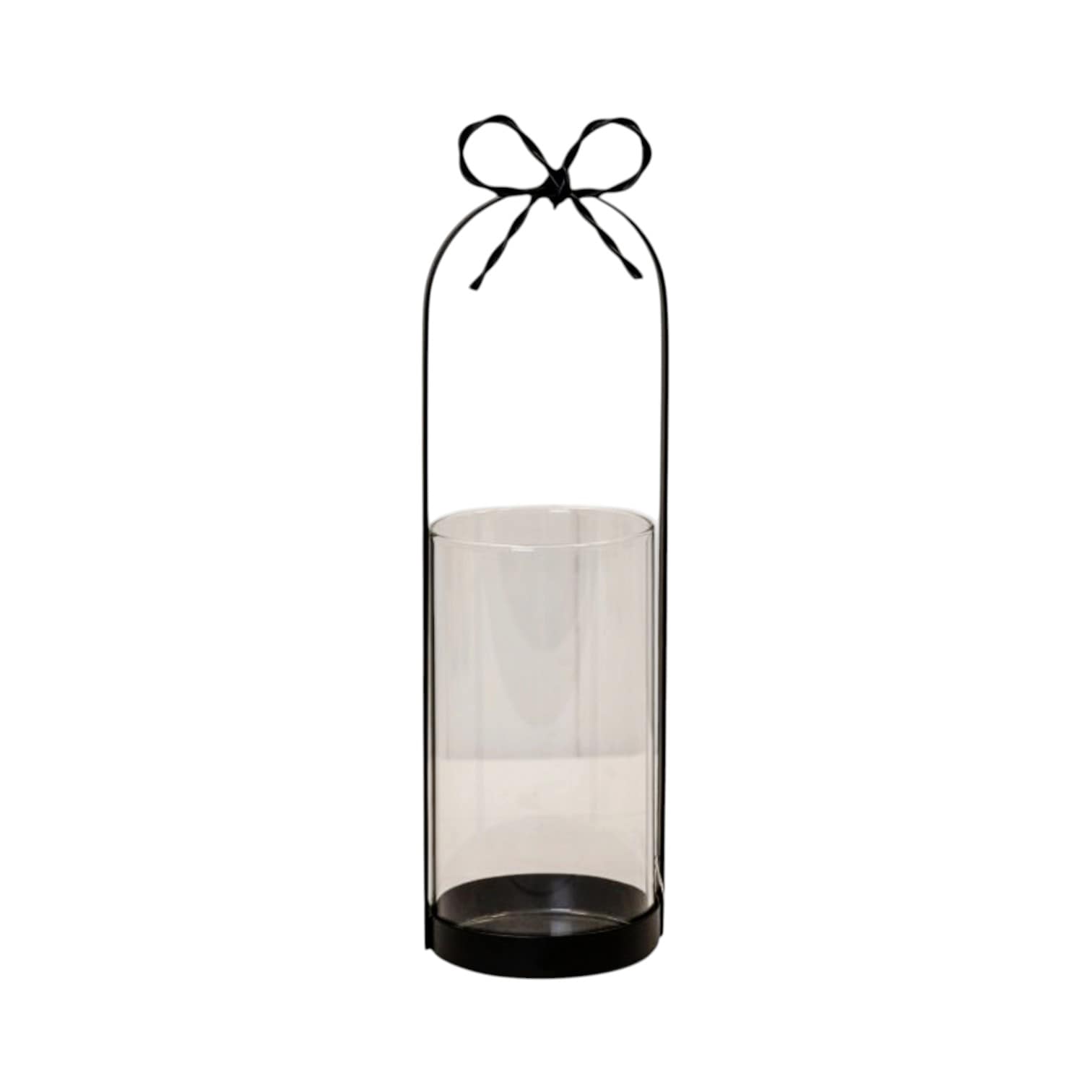 Four Candle Small Black Metal Candle Holder with Bow Glass Insert Lantern 30cm