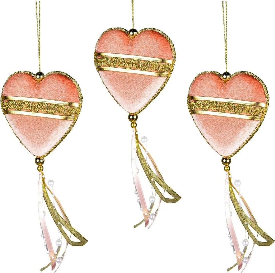 image 1 of Shatchi Pink Heart Decorations 11x26cm - 3Pcs Christmas Hanging Decorations