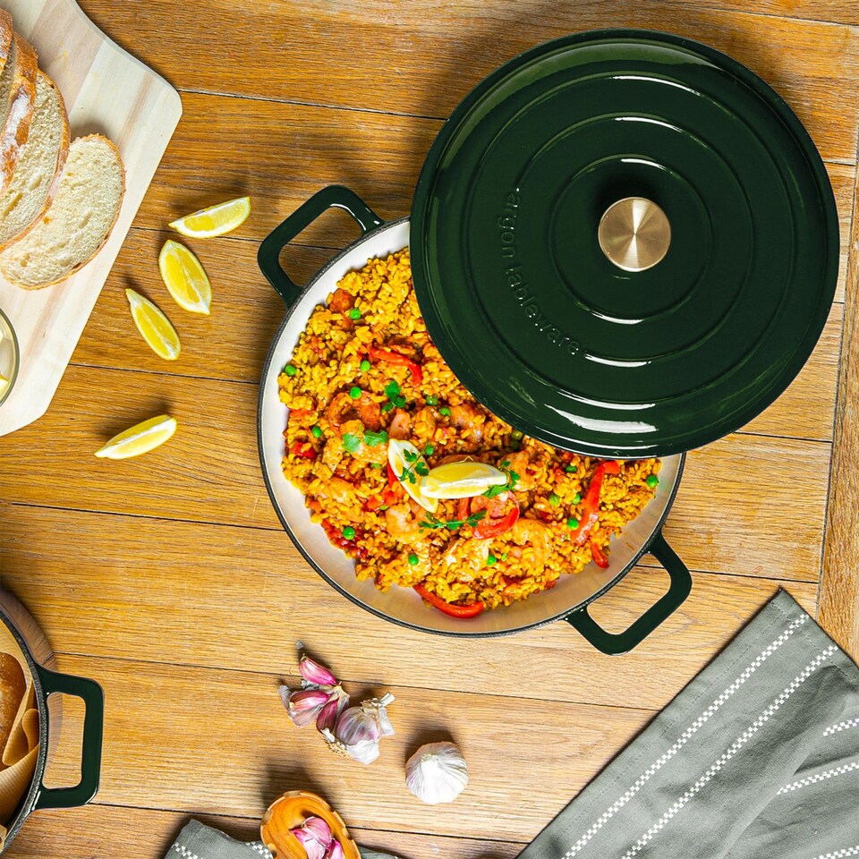 image 1 of Argon Tableware Shallow Cast Iron Casserole Dishes - 2.3L - Green - Pack of 2 | Green | Green | 2