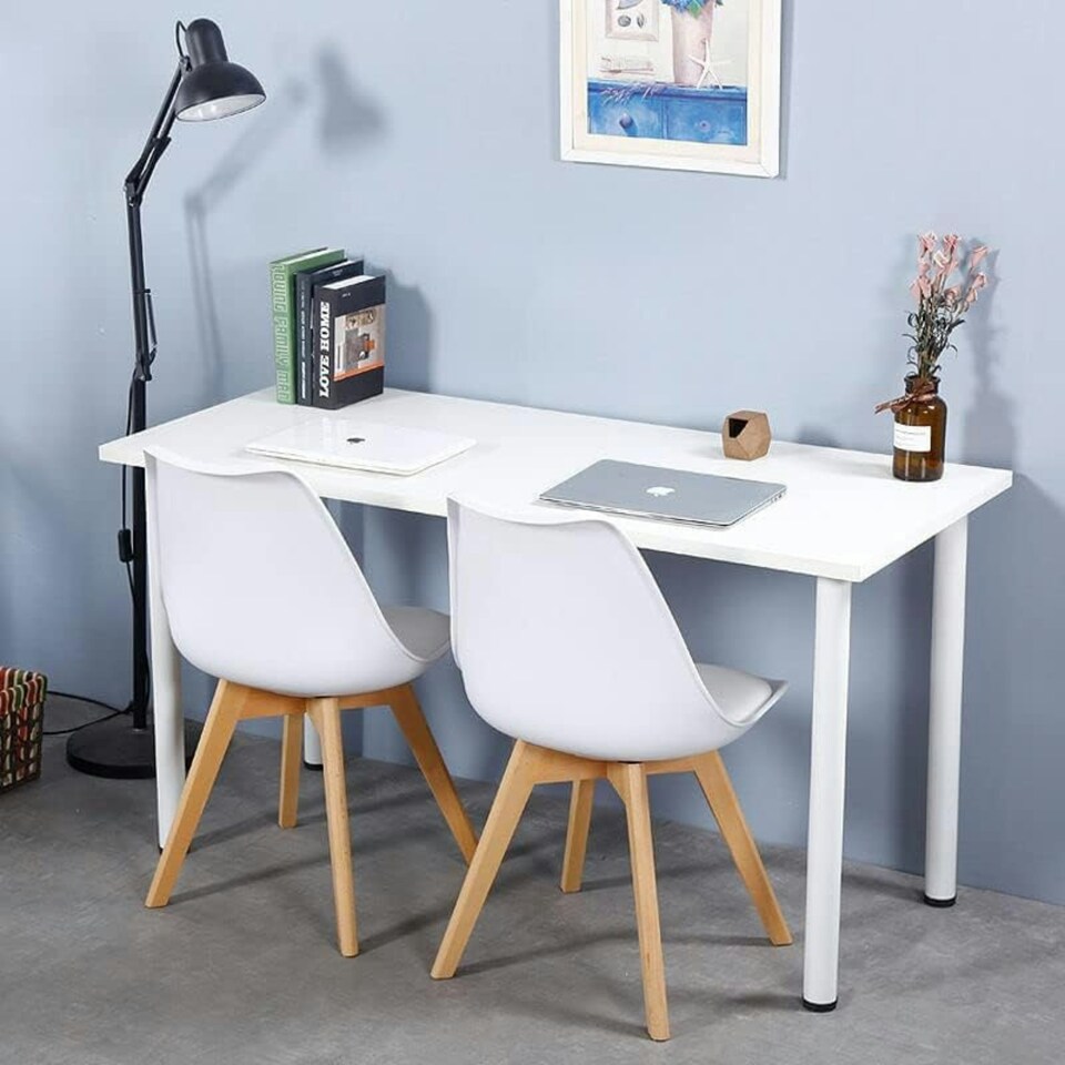 image 1 of Single Scandinavian Dining Chair with Leather Cushions Solid Wood Legs White