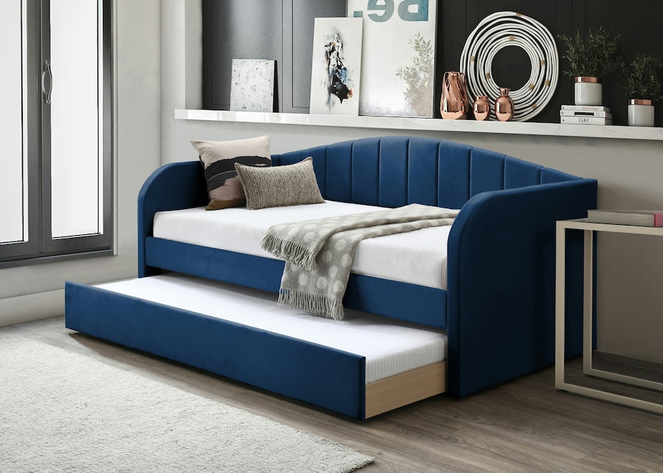 image 1 of Fabric Day Bed Blue with pull out bed | Blue | Single