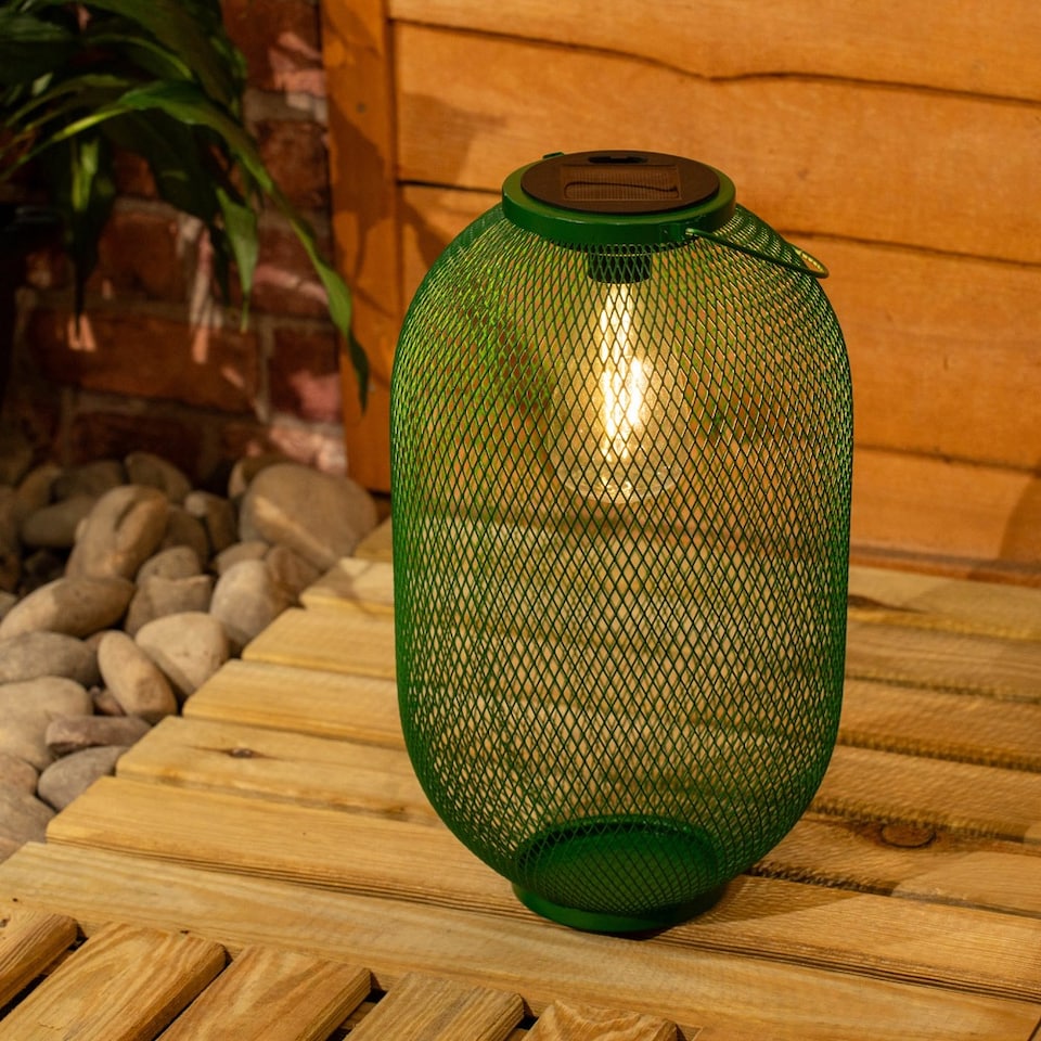 image 1 of ValueLights Solar Powered Outdoor Dark Green Metal Mesh Basket Garden Lantern Light
