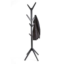 Hampton Black Wooden Freestanding Hat and Coat Stand, Rack, Tree with 8 Hooks | Black | One Size