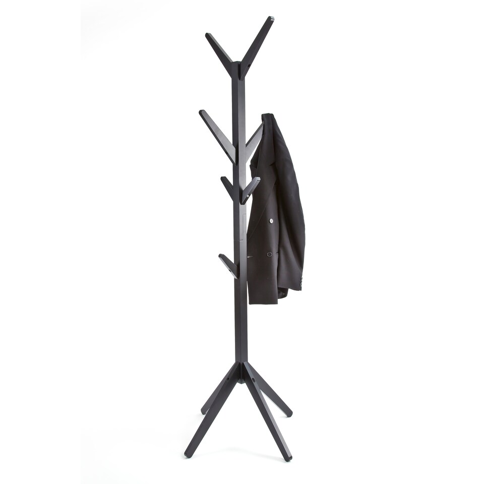 image 1 of Hampton Black Wooden Freestanding Hat and Coat Stand, Rack, Tree with 8 Hooks | Black | One Size
