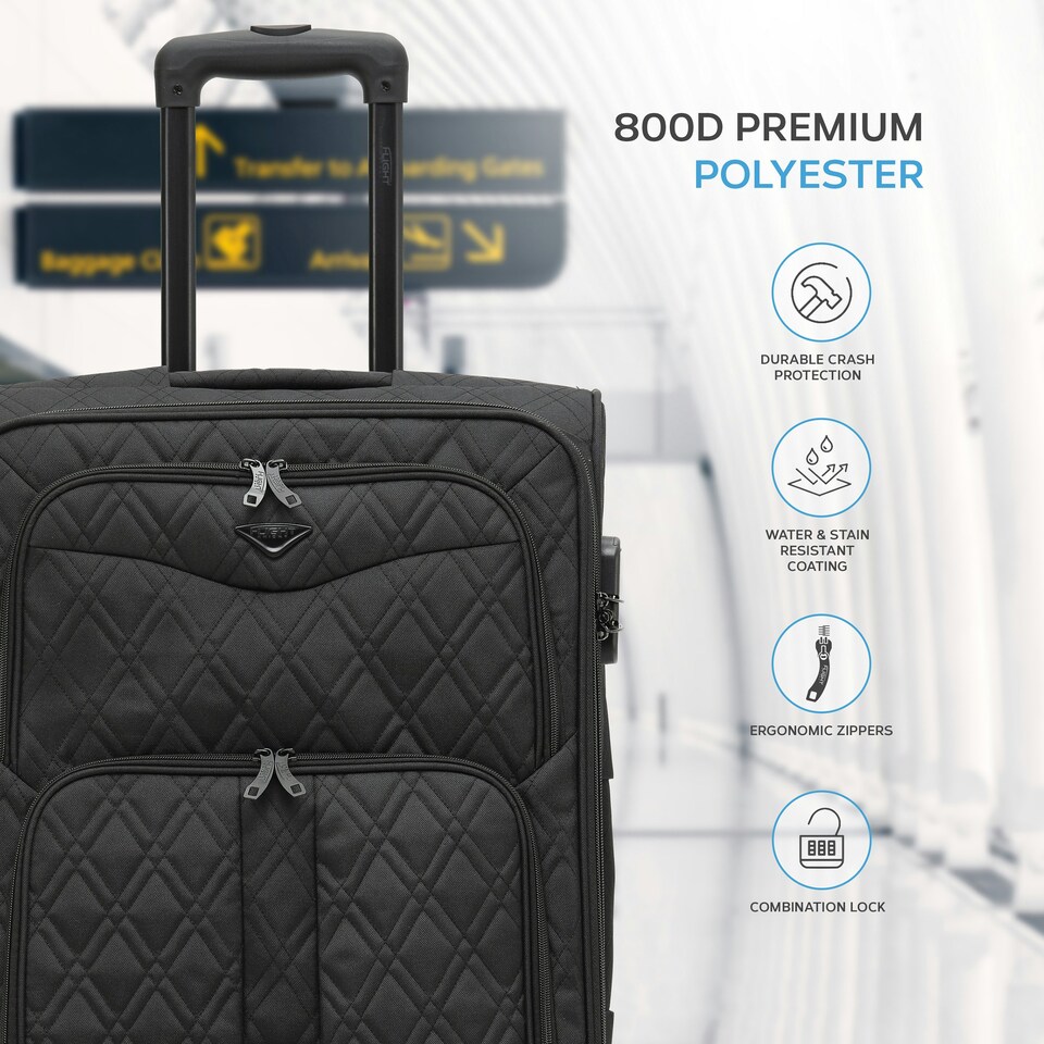 image 1 of Flight Knight Lightweight 4 Wheel 800D Soft Case Quilted Suitcases Anti Crack Cabin & Hold Luggage Options 100+ Airlines Approved - easyJet, BA & Many More! Blue | Navy | Medium