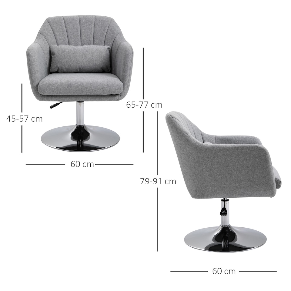 image 1 of HOMCOM Swivel Linen Fabric Accent Chair for Living Room Contemporary Vanity Armchair with Adjustable Height Thick Cushion Lumbar Support Armrest for Bedroom Office Light Grey