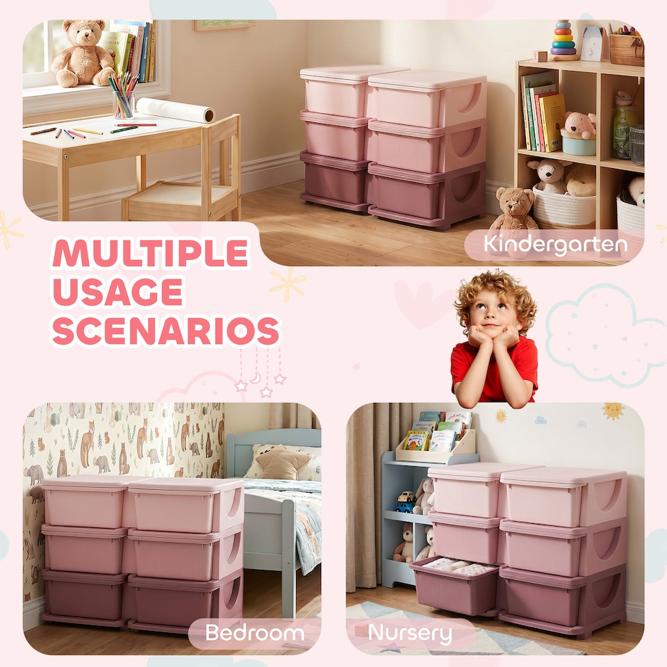 image 1 of HOMCOM Kids Storage Units with Drawers 3 Tier Chest Dresser Tower Pink