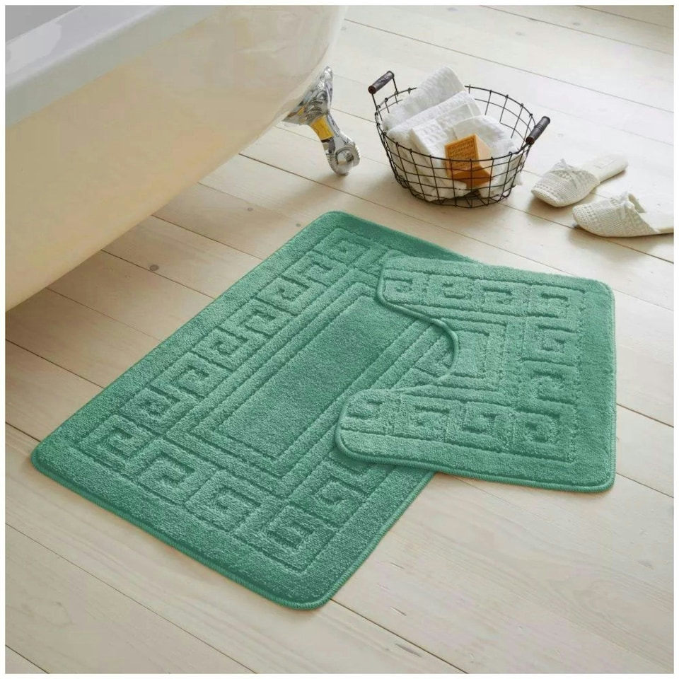 image 1 of VELVETIO Greek Bath Mat & Pedestal Mat Water Absorbent Non Slip Toilet Rugs Green | Sage Green