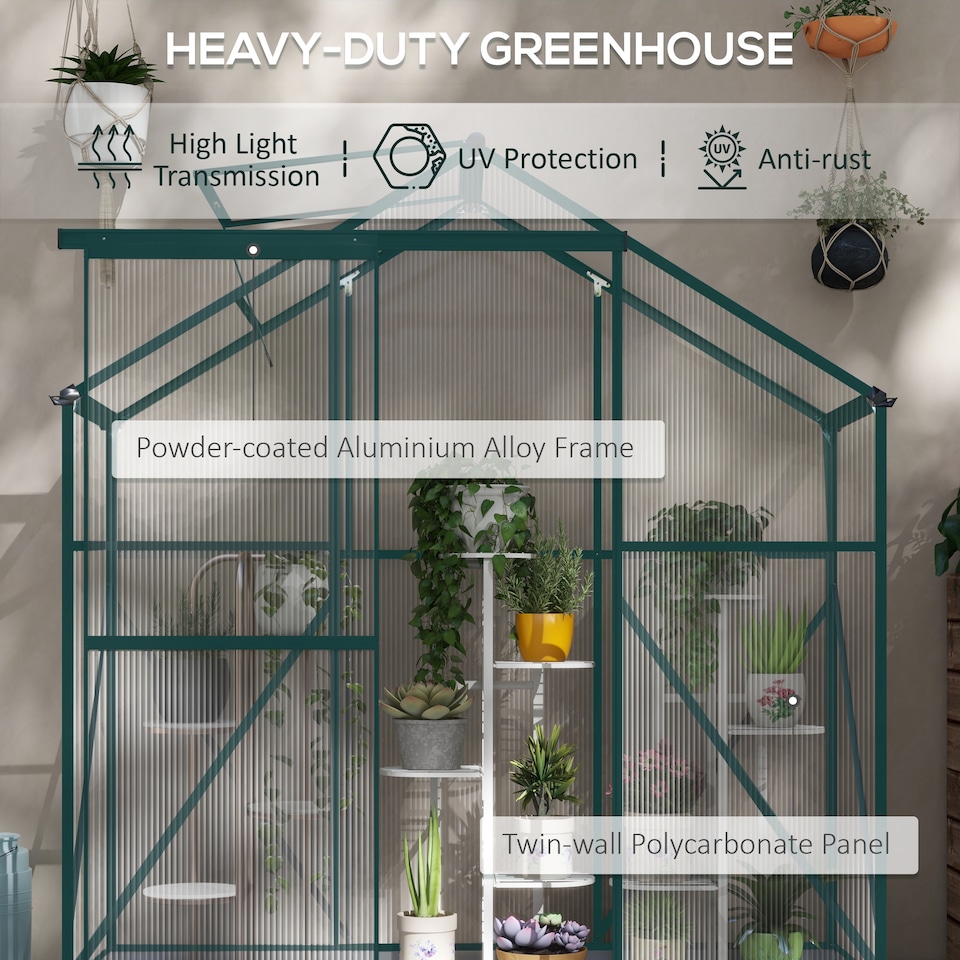 image 1 of Outsunny 6 x 2.5ft Polycarbonate Greenhouse Aluminium Green House, Green | Green