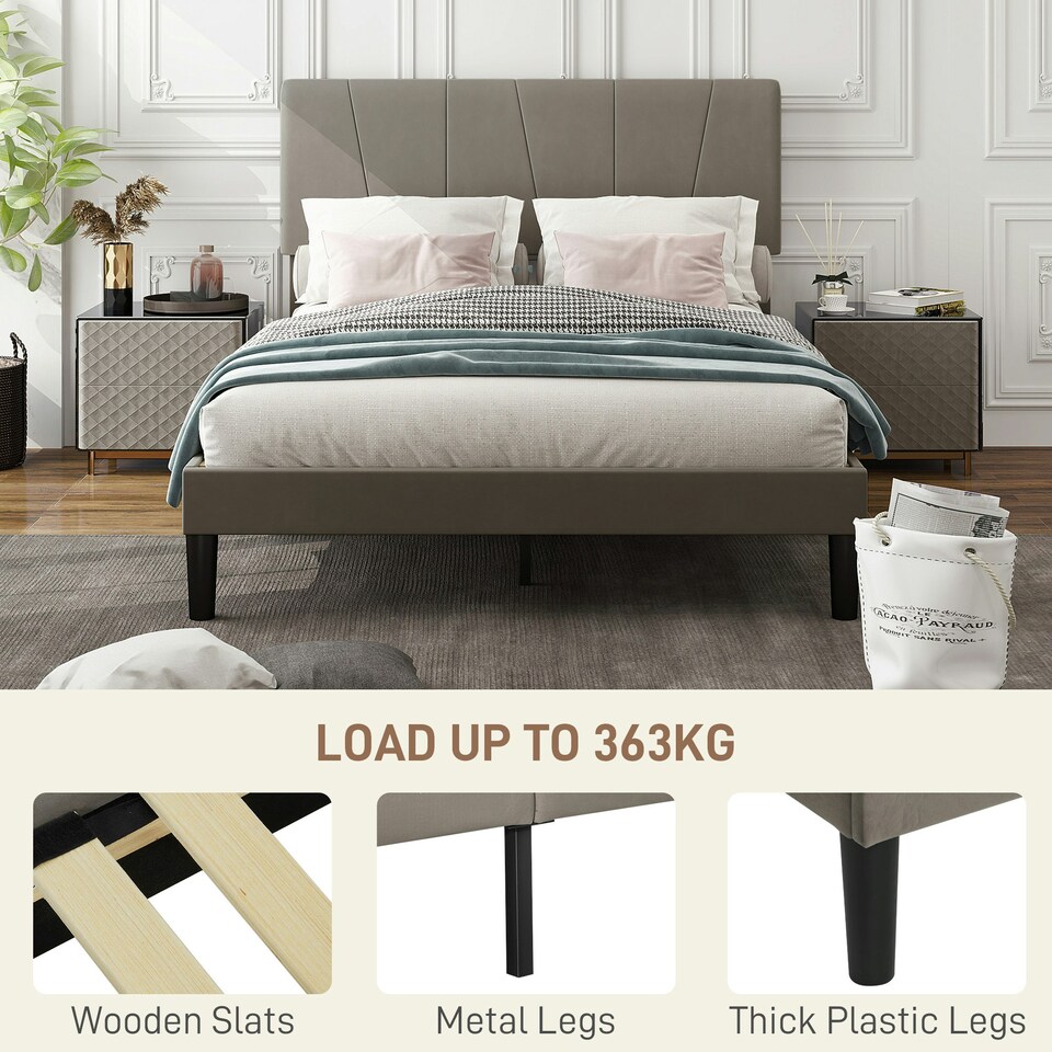 image 1 of HOMCOM King Size Bed Frame with 5-Level Adjustable Headboard Wooden Slats