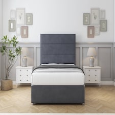 Sloomy Texas Steel Plush Divan Bed With Mattress 4 Drawers With 54" Floor Standing Headboard 4' Small Double | Grey | Steel | Small Double | 1