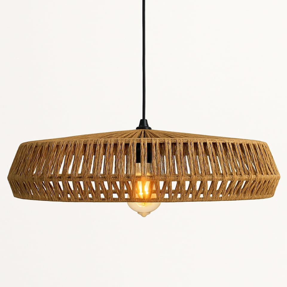 image 1 of CGC 70 cm Extra-Large Natural String Woven Round Easy-Fit Lampshade | Brown | Natural | 70 cm