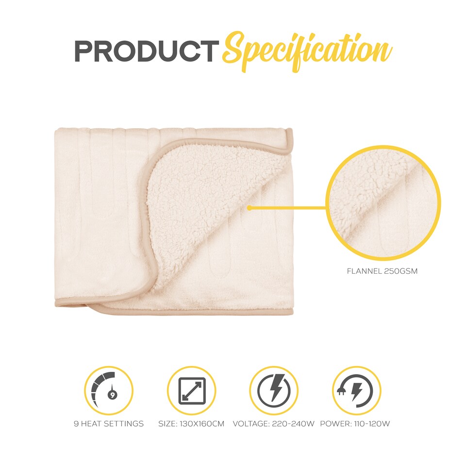 image 1 of Monhouse Heated Throw - Electric Blanket - Digital Controller - 9H Timer, 9 Heat Settings, Auto Shutoff - Single 130X160Cm | Cream | Beige Shearling | 1