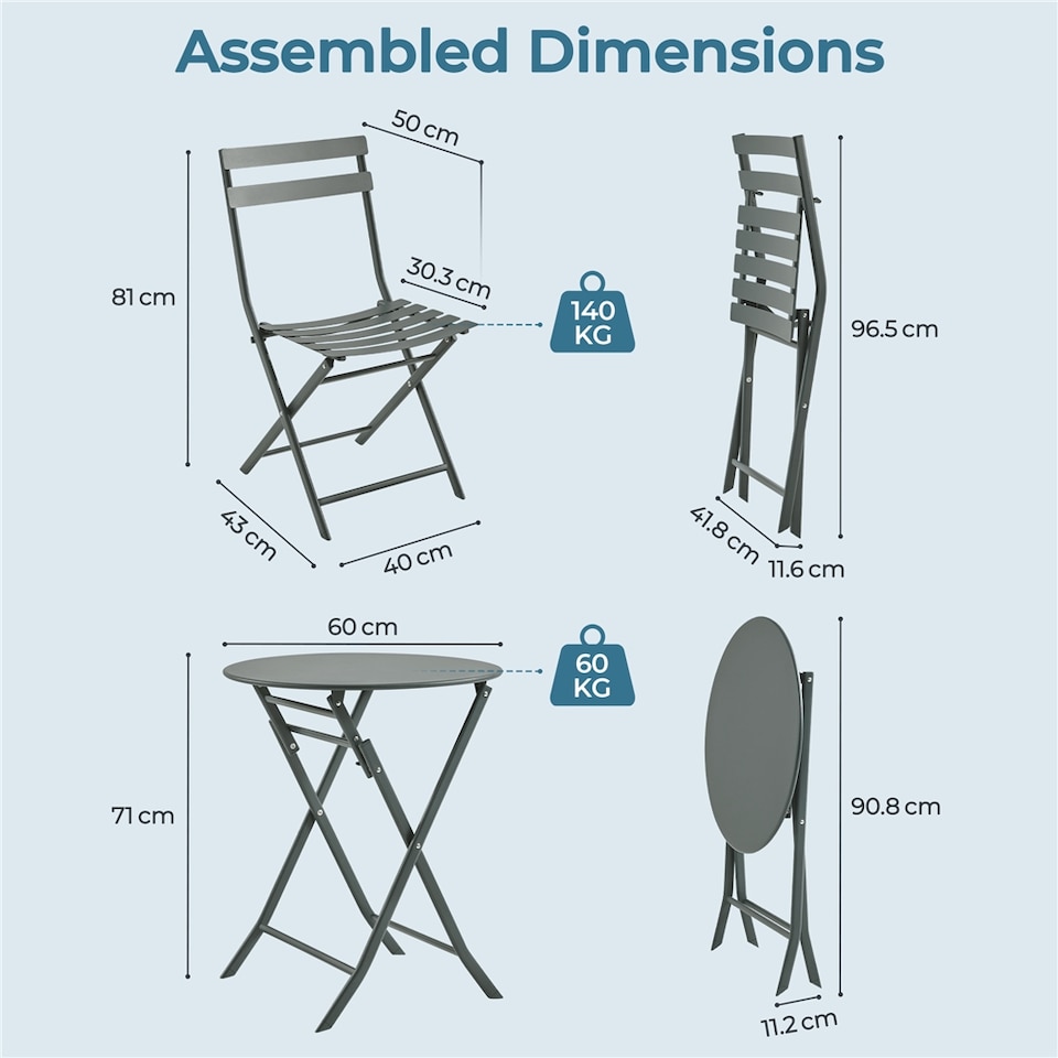 image 1 of Yaheetech 3-Piece Outdoor Bistro Set with 1 Table & 2 Chairs-Gray | Grey | Grey