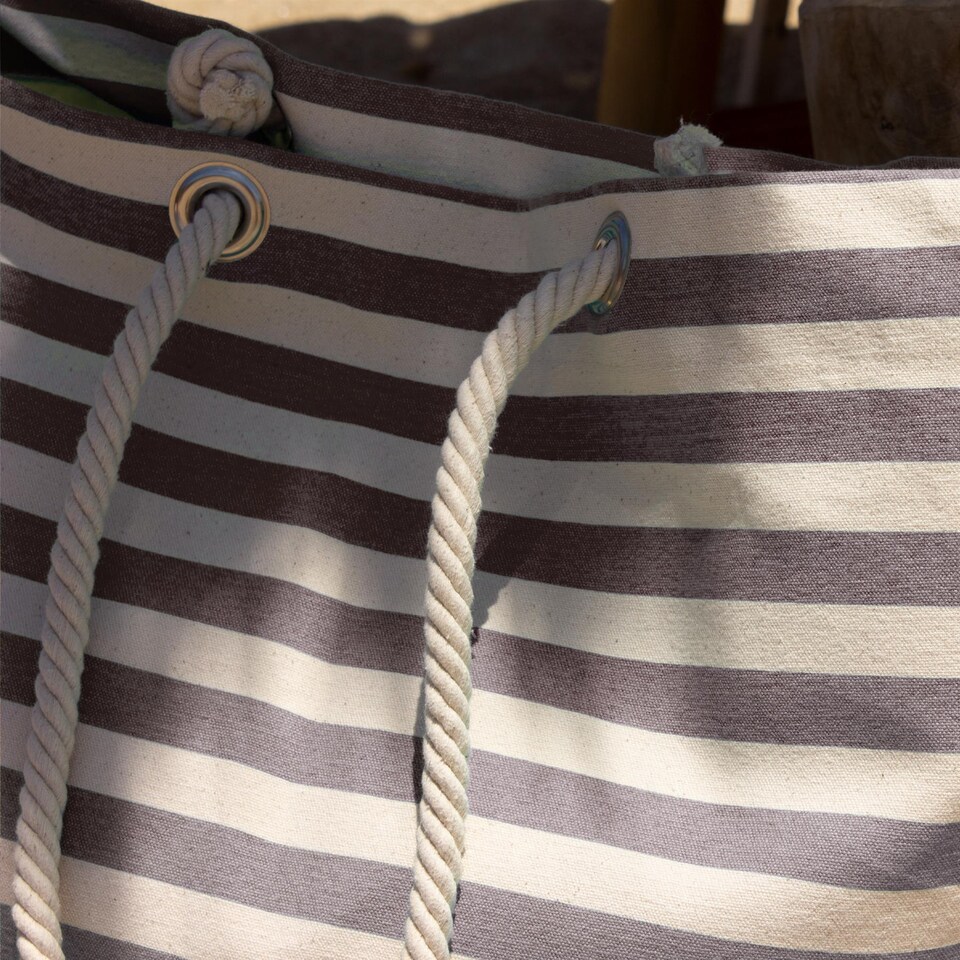 image 1 of Nicola Spring Large Striped Canvas Tote Beach Bag - 55cm x 36cm - Pebble | Grey | Pebble