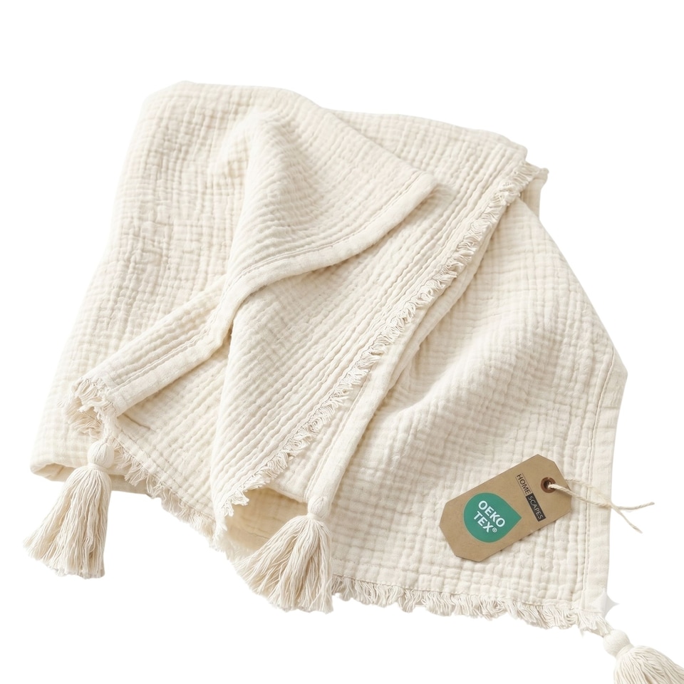 image 1 of Homescapes Pure Handmade Cotton Muslin Bed Throw Blanket - 127 x 180 cm