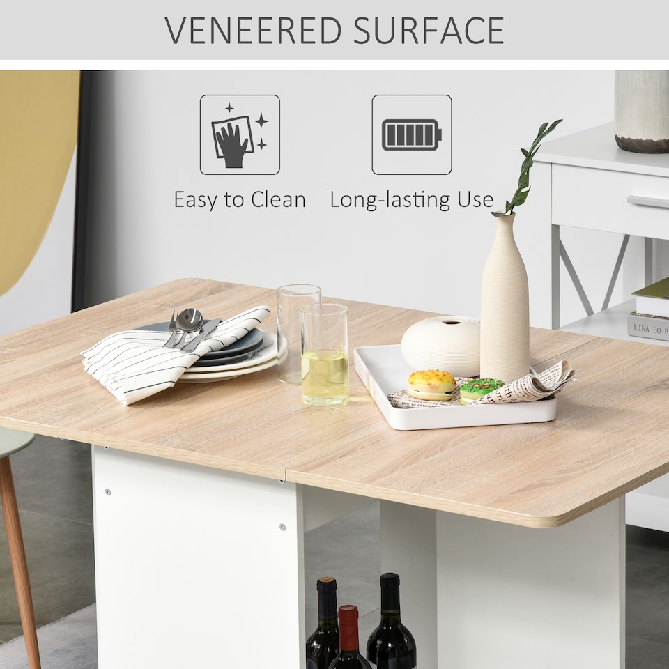 image 1 of HOMCOM Foldable Dining Table Drop-Leaf Folding Desk Side Console with Storage Shelf for Kitchen,Dining Room