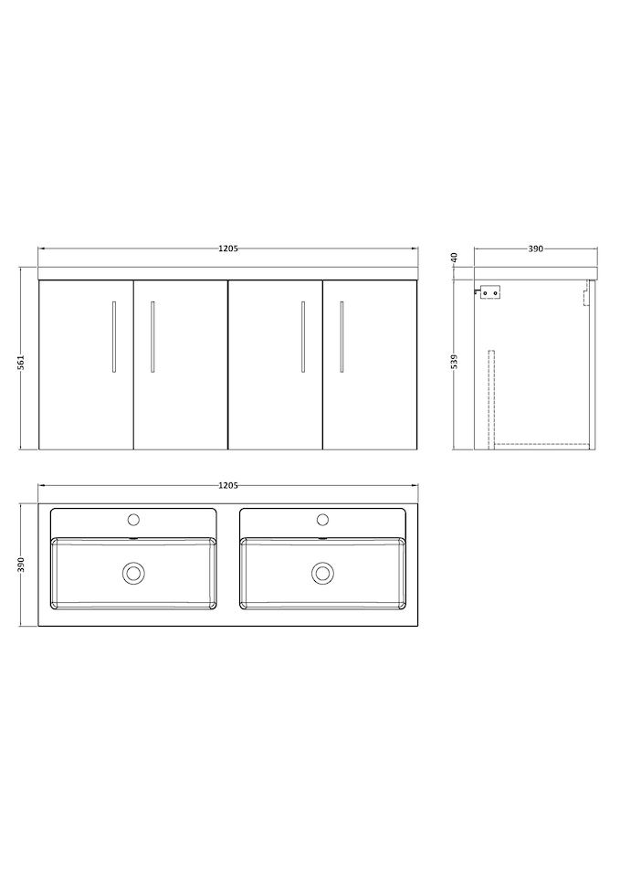 image 1 of Balterley Level Wall Hung 4 Door Vanity Unit with Double Basin for Modern Bathroom Storage | Green | Satin Green