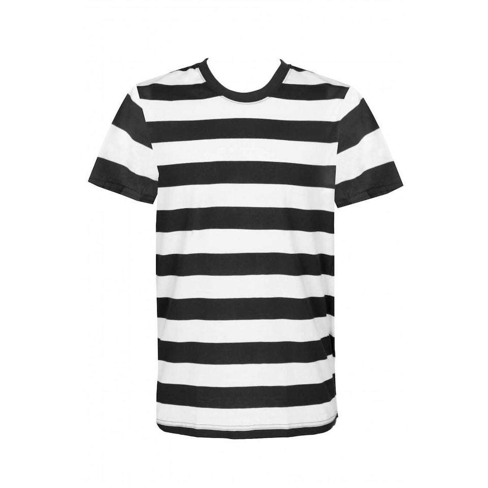 Black and White Striped Short Sleeve Top | Black | L