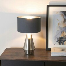 ValueLights Jax Chrome Dimmable Touch Table Lamp with Charcoal with Chrome Inner Lamp Shade and LED Bulb