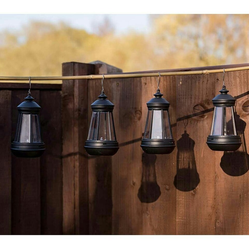 image 1 of ValueLights Solar 4 Pack Black Outdoor Lantern
