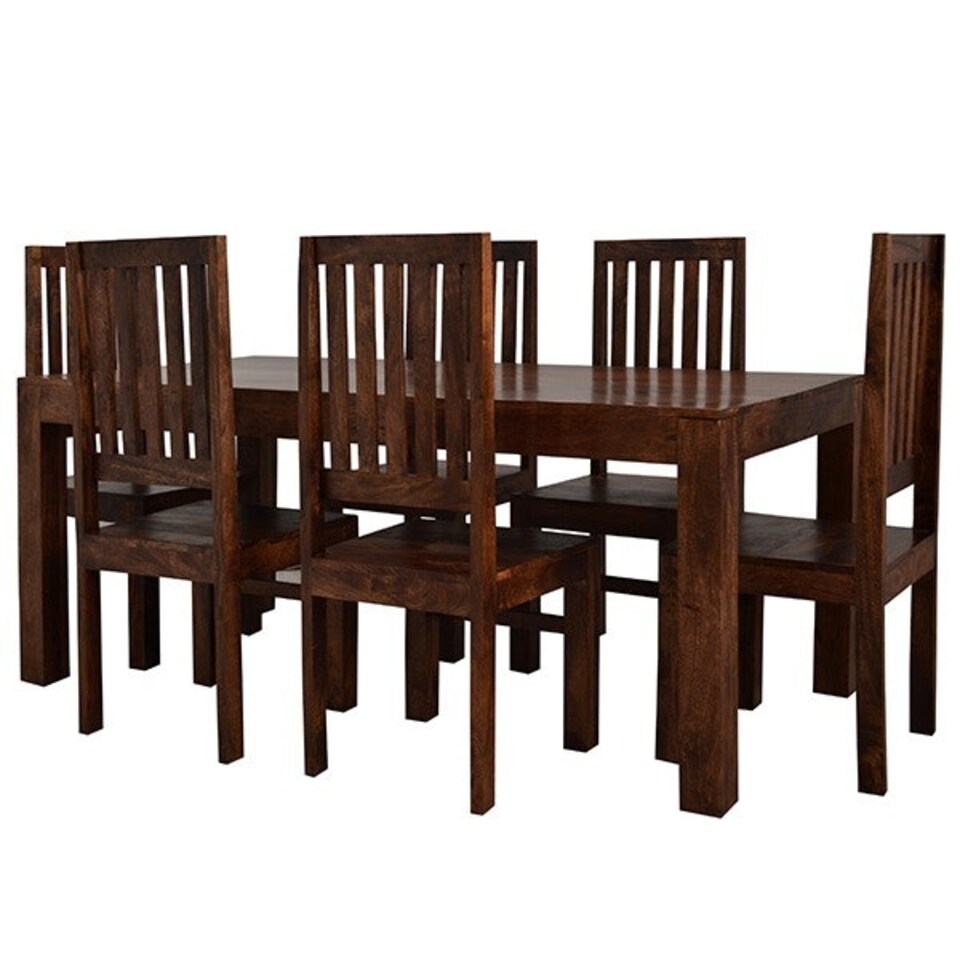 image 1 of Poko Dark Mango 6ft Dining Set with Wooden Chairs