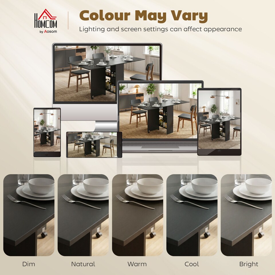 image 1 of HOMCOM 80-140 cm Folding Dining Table for 4-6 Drop Leaf Table Black