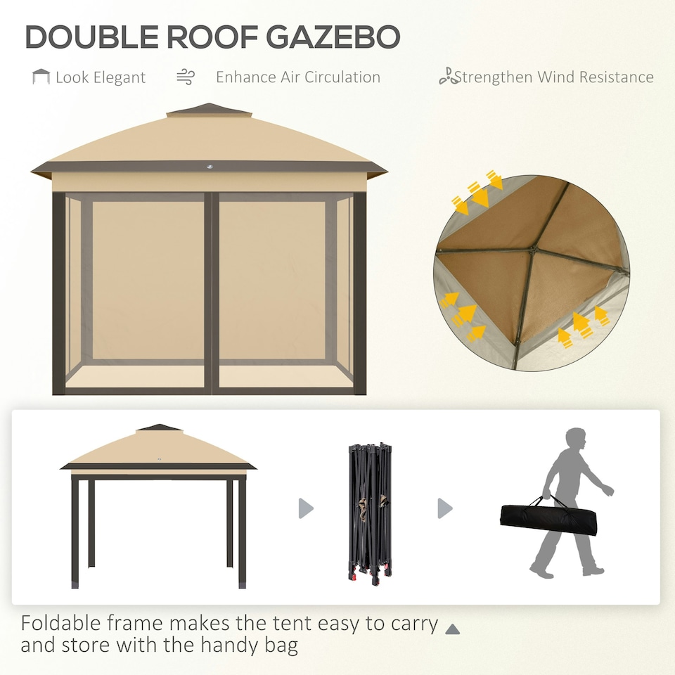 image 1 of Outsunny Pop Up Gazebo Height Adjustable Canopy Tent w/ Carrying Bag, Beige