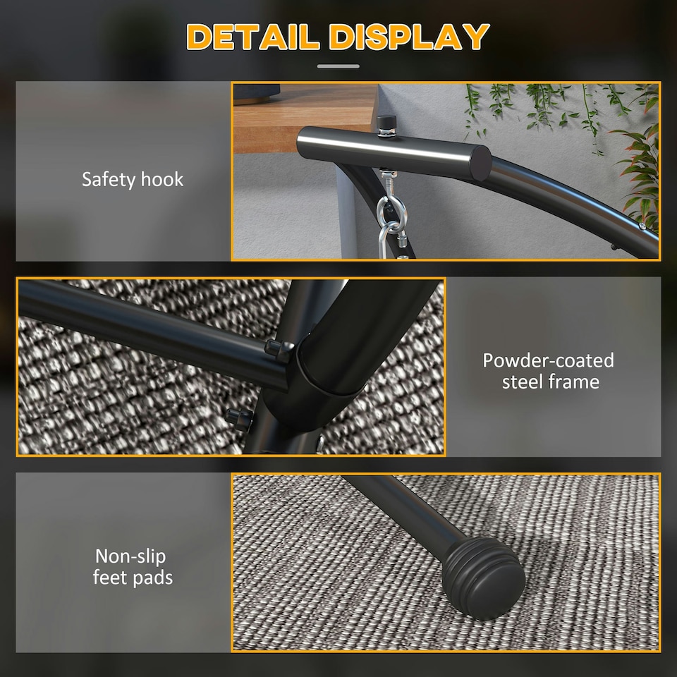 image 1 of Outsunny Hammock Chair Stand with Metal Frame C Shape Hammock Stand Only, Black 
