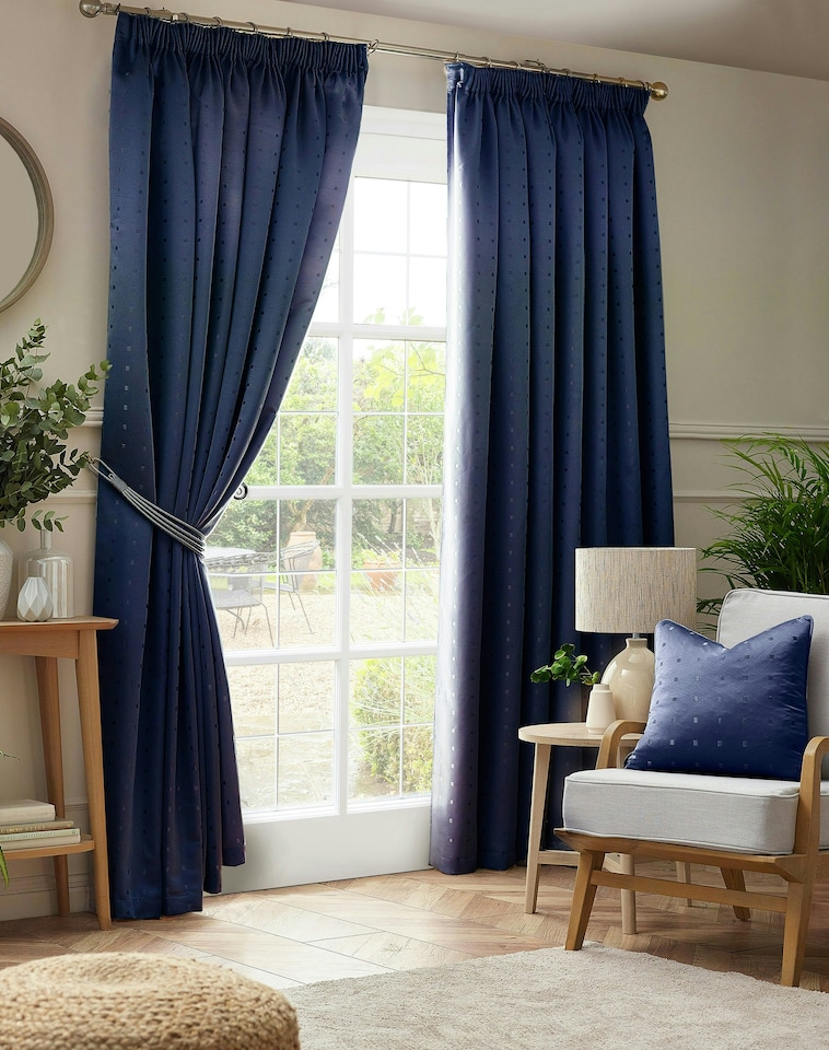 image 1 of Adison Lined Pencil Pleat Taped Curtains - 117cm x 229cm - Navy