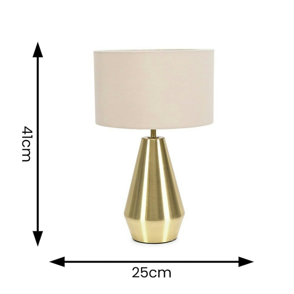 image 1 of ValueLights Jax Antique Brass Touch Table Lamp Cream Shade and Bulb