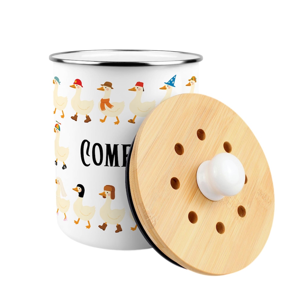 image 1 of Silly Goose Compost Caddy - Metal 2L Decorative Kitchen Food Waste Bin