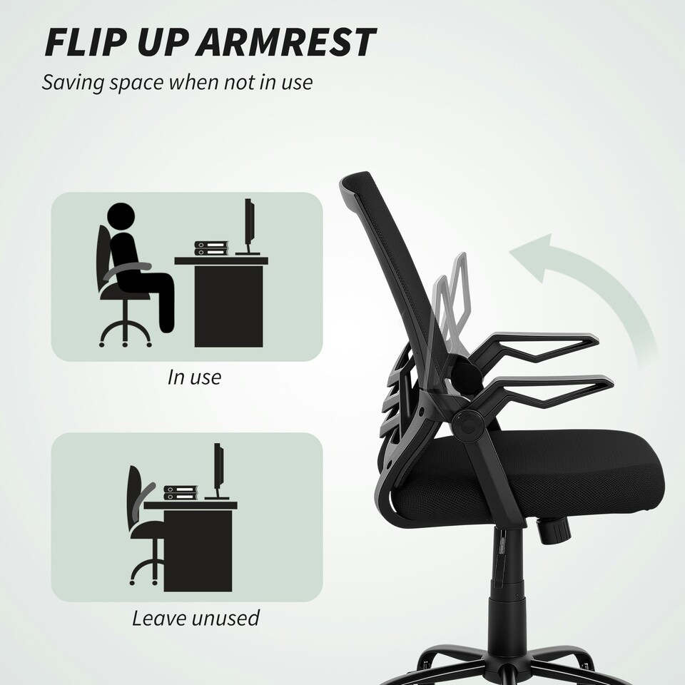 image 1 of Vinsetto Mesh Swivel Office Chair Task Computer Chair w/ Lumbar Support, Black Black