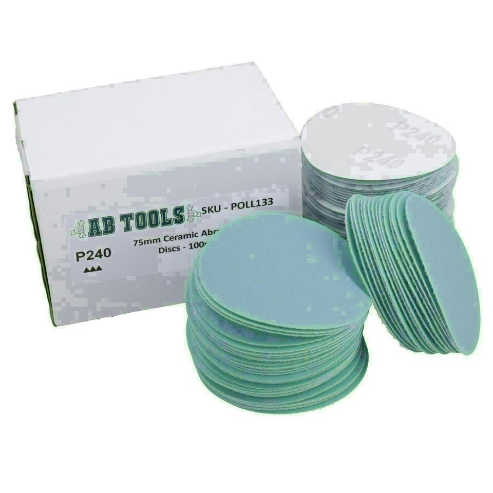 image 1 of 75mm Ceramic Abrasive Sanding Polishing Discs Hook And Loop 240 grit 100pc