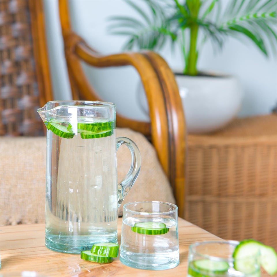 image 1 of Nicola Spring Merzouga Recycled Glass Tumblers with Jug - Clear | Clear | Clear | 7