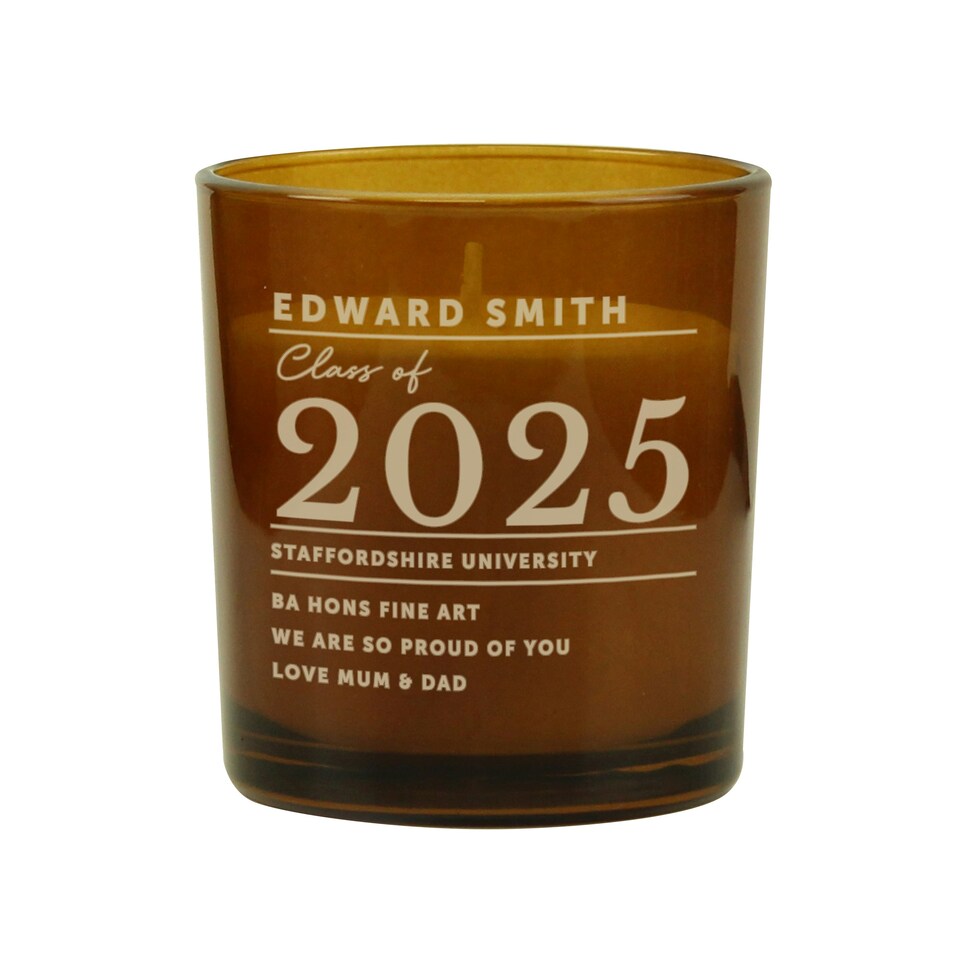 image 1 of Personalised Graduation Amber Glass Candle Brown